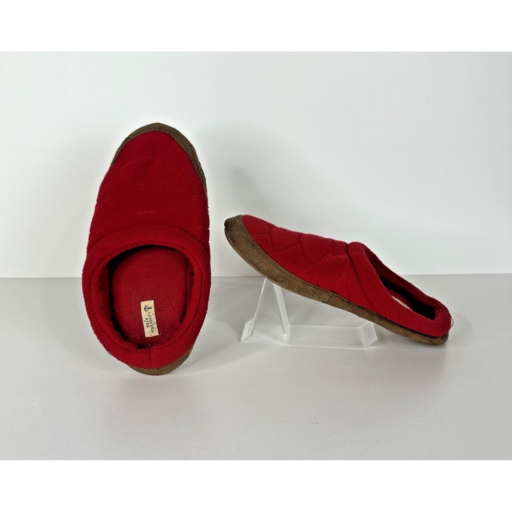Lands End Kids Fleece Leather Hard Bottom Slippers Red Youth Adolescent Kids 7‎